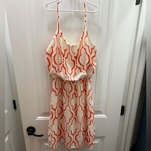 Peach Love California Cream Dress with Orange Geometric Print